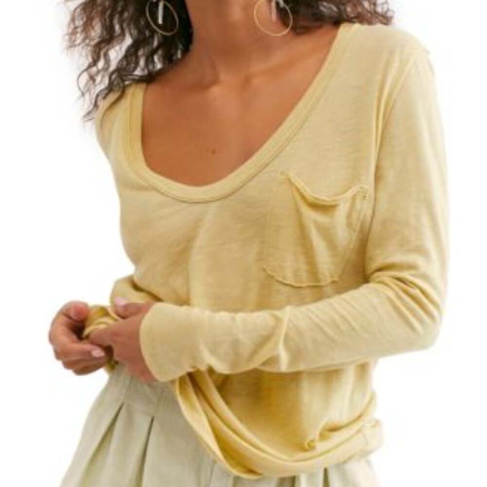 FREE PEOPLE lightweight Long Sleeve Tee in sunshine yellow